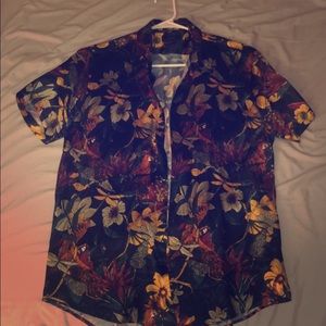 Floral Print relaxed fit silk button up shirt